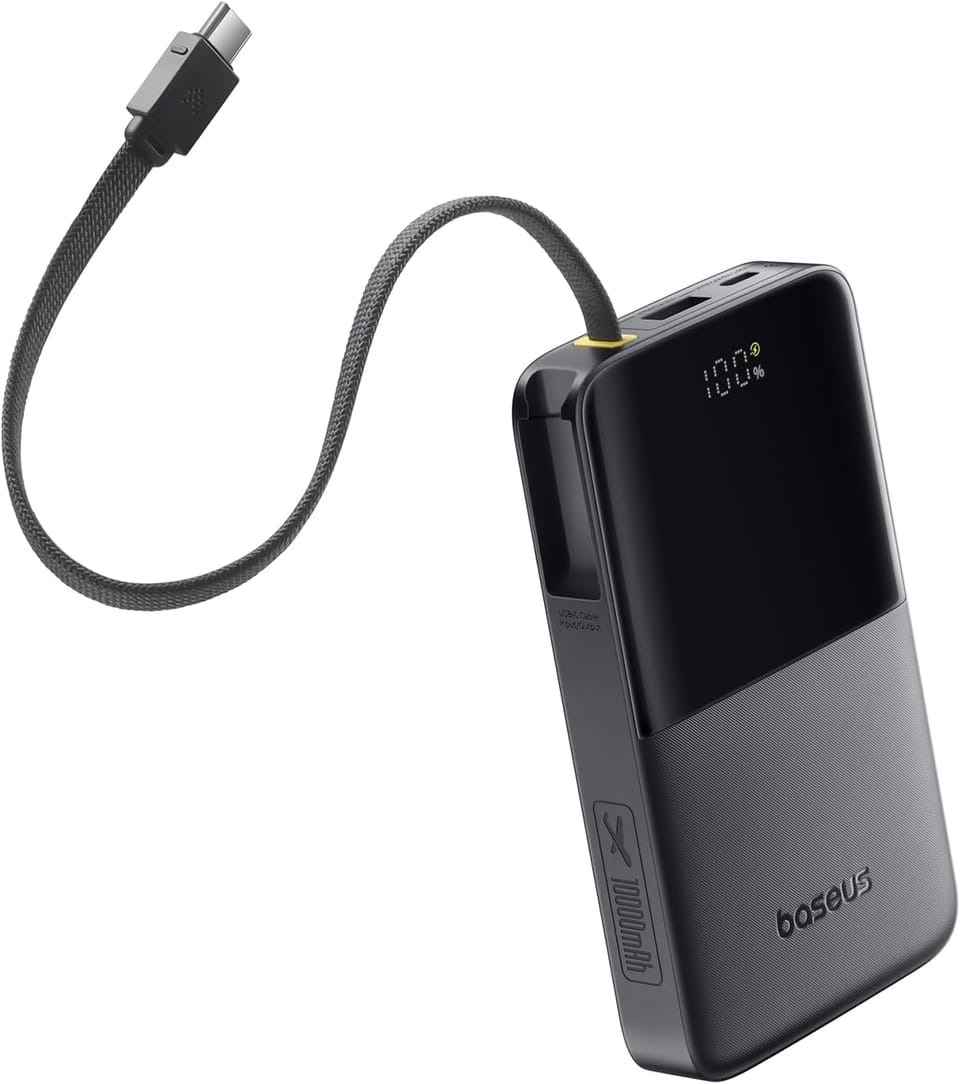 Baseus Portable Charger 10000mAh Power Bank with Built-in USB-C Cable